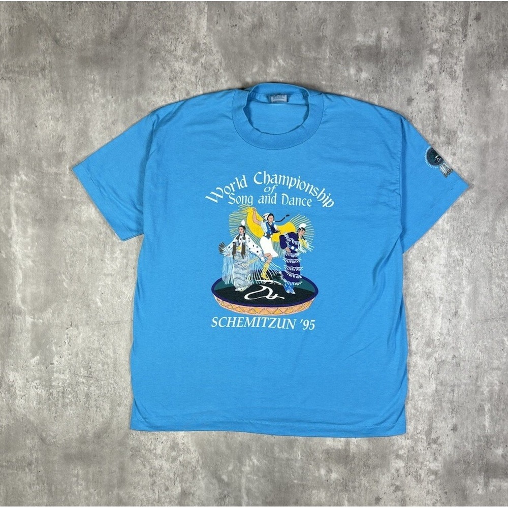 Vintage 1995 Schemitzun Song and Dance Graphic Tee XL Blue Fruit of the Loom